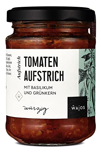 Wajos Tomaten Aufstrich mit Basilikum und Grünkern, 185g: veganer Brotaufstrich perfekt für Frühstück & Brunch. Vegane Lebensmittel von wajos