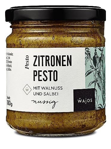 Wajos Zitronen-Pesto 180g, Würzsauce mit Walnuss und Salbei, Grünes Pesto für leckere Pasta mit Pesto Wajos Zitronen-Pesto 180g, Würzsauce mit Walnuss und Salbei, Grünes Pesto für leckere Pasta mit Pesto von wajos
