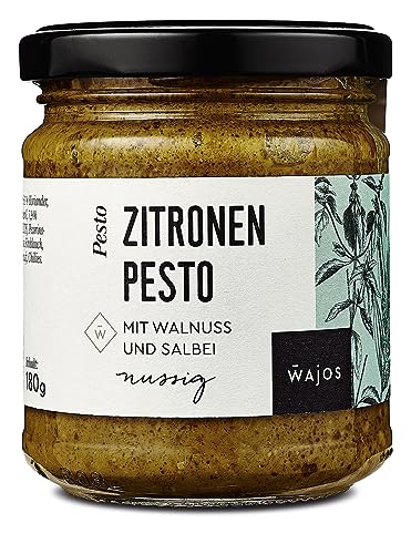 WAJOS Zitronen-Pesto 180g, Würzsauce mit Walnuss und Salbei, Grünes Pesto für leckere Pasta mit Pesto von wajos