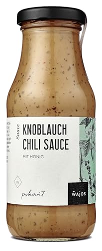 Wajos Knoblauch-Chili Sauce mit Honig: 245 ml Wajos Saucen Genuss, Scharfe Gourmet Hot Sauce mit Knoblauchnote, Sauce zum Grillen von wajos