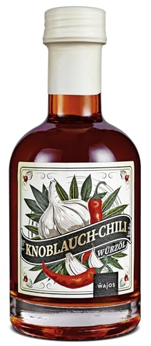 Wajos Knoblauch-Chili Würzöl 250ml, vegan: scharf-würzig mit Nativem Olivenöl Extra, Rapsöl & Knoblauchöl. Tolles Mitbringsel von wajos