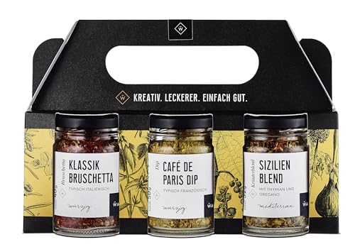 WAJOS Gewürze, Probierpaket 3-teiliges Set Gewürzmischungen | Café de Paris Gewürz, Bruschetta Gewürz, italienische Kräuter | Geschenkset für die Küche von wajos