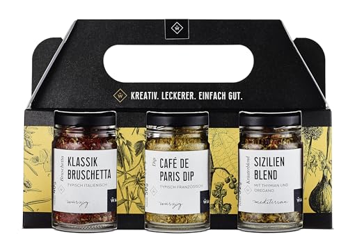 Wajos Gewürze Geschenkset 2: Kräuter und Gewürz Set mit Bruschetta, Dip und Blend, Feinkost Geschenk für Männer und Frauen von wajos