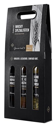 Wajos Whisky Set – 3 x 100ml: Whisky Angebot mit 2x Single Malt Whisky & 1x Blended Irish Whiskey, Geschenk für Männer von wajos