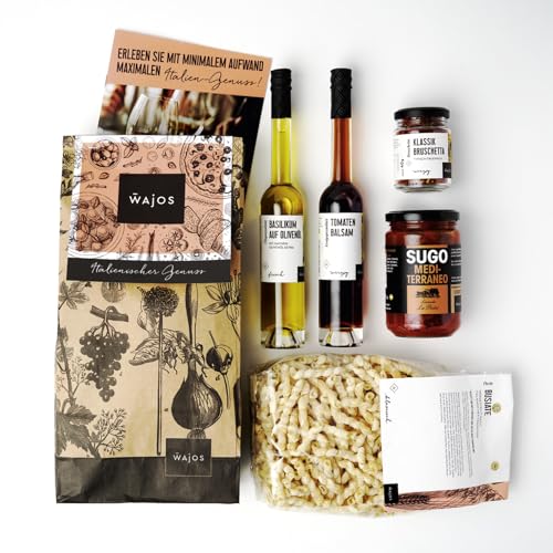 Wajos italienische Spezialitäten Geschenkset – 5 köstliche Produkte und Rezeptflyer in schöner Geschenkverpackung von wajos