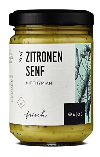 WAJOS Zitronen Senf mit Thymian 140ml | Senf Glas, Senf Sauce | Grillen, kochen & würzen | für Salat, Fleisch & Fisch | vegan | frisch & würzig von wajos