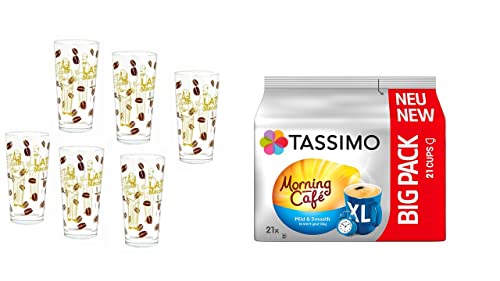 tassimo morning café xl mild & smooth im 21er Big Pack 163.8 g plus 6 Gläser 350ml von wak