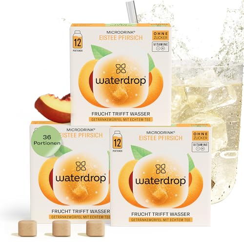 waterdrop® Microdrink Ice Tea Peach, 36 Ice Tea Drops Würfel, Zuckerfreie Eistee Getränkewürfel, Kalorienarm, wertvolle Vitamine, Schwarzer Tee mit Pfirsichgeschmack von waterdrop MICRODRINK