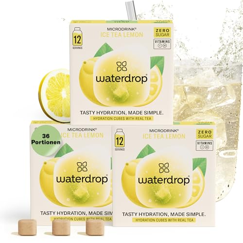 waterdrop® Microdrink Ice Tea Lemon, 36 Ice Tea Drops Würfel, Zuckerfreie Eistee Getränkewürfel, Kalorienarm, wertvolle Vitamine, Schwarzer Tee mit Zitronengeschmack von waterdrop MICRODRINK