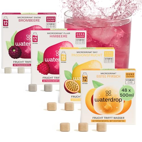 waterdrop® Beeren & Früchte Set – 48 Waterdrop Würfel in 4 verschiedenen Sorten – Zuckerfreier Durstlöscher & Alternative zu Getränkesirup und Geschmackspulver – Flavour Drops im Wasser auflösen von waterdrop MICRODRINK
