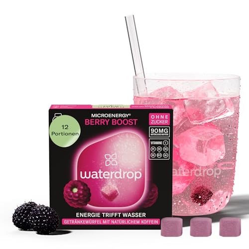 waterdrop® Microenergy BERRY, Energy Drink Pulver, 12 Würfel Getränkepulver, Brombeere Geschmack, Zuckerfrei & Kalorienarm, Mit 90 mg Natürlichem Koffein, Vitamin C & B – Flavour Drops von waterdrop MICRODRINK