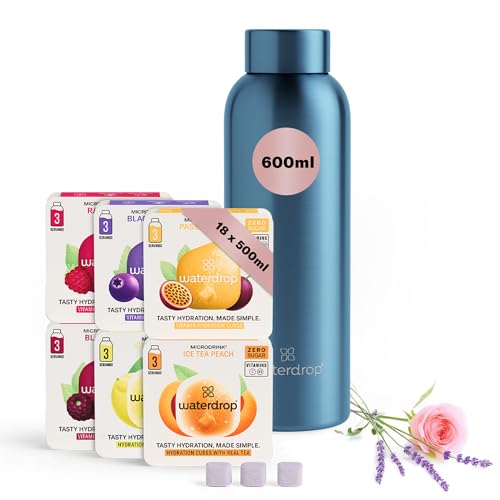 waterdrop® - 600ml Trinkflasche inkl 18 zuckerfreie Drops - Ostergeschenke für Erwachsene - Probierpaket mit Wasserflasche - Edelstahl Trinkflasche Kohlensäure geeignet als Geschenk zu Ostern von waterdrop MICRODRINK