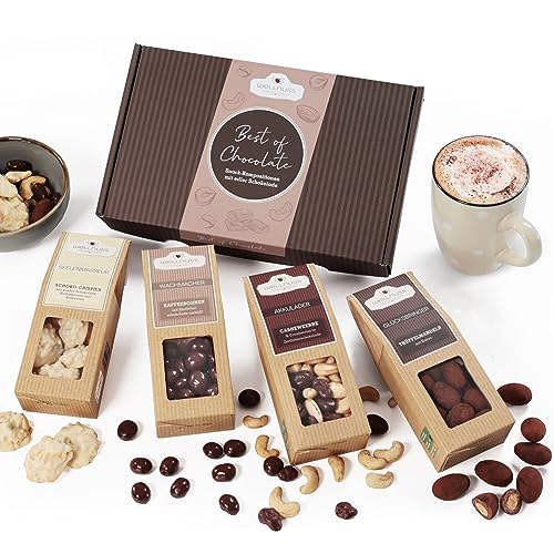 4 Snack-Sensationen mit Schokolade im Geschenkkarton "Best of Chocolate" | Das Geschenk für Feinschmecker und Genießer | wellnuss von wellnuss
