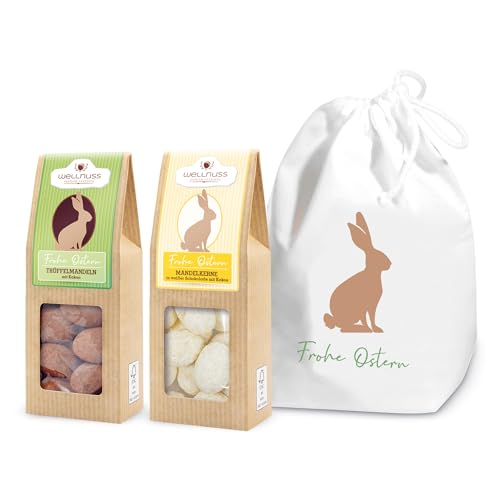 wellnuss Premium Oster-Geschenk für Männer & Frauen - Trüffelmandeln (70g) & Kokosmandeln (60g) - Schokoladen Geschenk für Ostern - Ostergeschenk von wellnuss