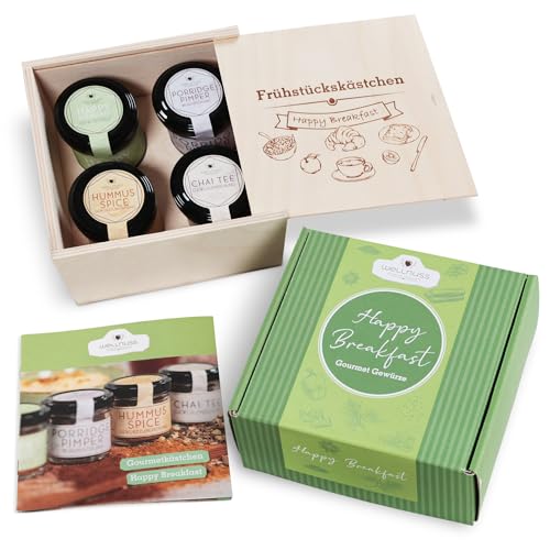 WELLNUSS Geschenkbox "Happy Breakfast" I 4 Frühstücks Gewürze I Geschenk für Genießer in hochwertiger Birkenholzbox WELLNUSS Geschenkbox "Happy Breakfast" I 4 Frühstücks Gewürze I Geschenk für Genießer in hochwertiger Birkenholzbox von wellnuss