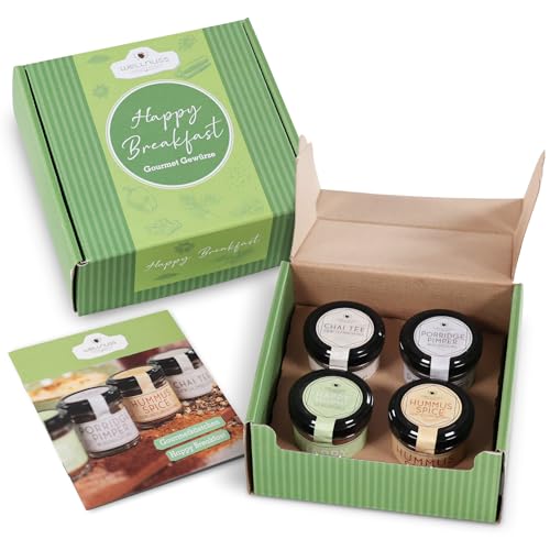 WELLNUSS Geschenkbox "Happy Breakfast" I 4 Frühstücks Gewürze I Geschenk für Genießer in hochwertigem Geschenkkarton von wellnuss