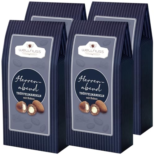 wellnuss „Herrenabend“ - Trüffelmandeln mit Kakao 4x175g - Geschenke für Männer – Nussmischung Männerabend Geschenk – Geschenkidee von wellnuss