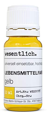 wesentlich. Lebensmittelfarbe "gelb" (10ml), zuckerfrei, hochdosiert, flüssig - für Kuchen, Gebäck, Cremes, Pudding, Getränke etc... von wesentlich.