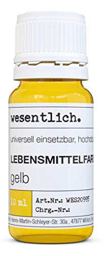 wesentlich. Lebensmittelfarbe "gelb" (10ml), zuckerfrei, hochdosiert, flüssig - für Kuchen, Gebäck, Cremes, Pudding, Getränke etc... von wesentlich.