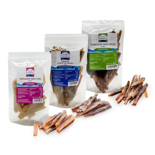 Trockenfisch-Set, Filetstreifen vom Wels, Silberkarpfen und Plötze, 3 x 200 g von www posylka de