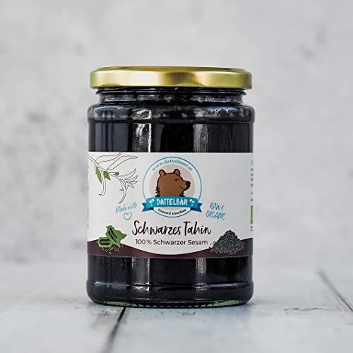 DATTELBÄR - BIO Schwarzes Tahin, 500 g Glas - 100% schwarzer Sesam in Rohkostqualität - Reich an Kalzium - Frei von jeglichen Zusatzstoffen von DATTELBÄR