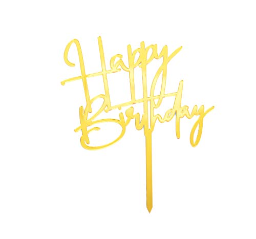 HP1 Tortenaufsatz mit Aufschrift "Happy Birthday", Geburtstagsparty-Dekoration, aus Acryl, Goldfarben von yishun