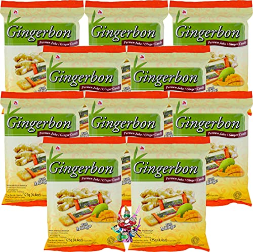 10er Pack - [ 10x 125g ] Ingwer Bonbons mit Mango-Geschmack / Ginger Candy with Mango Flavor + ein kleiner Glücksanhänger gratis von Agel