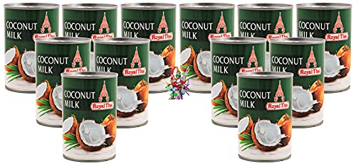 yoaxia ® - 12er Pack - [ 12x 165ml ] Kokosnussmilch / Kokosmilch / Coconut Milk E435 + ein kleines Glückspüppchen - Holzpüppchen von Royal Thai
