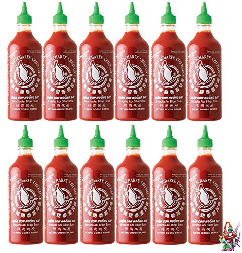 yoaxia ® - 12er Pack - [ 12x 730ml ] FLYING GOOSE Sriracha Scharfe Chilisauce HOT Chilli Sauce + ein kleiner Glücksanhänger gratis von yoaxia Marke