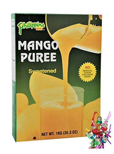 yoaxia ® - [ 1kg ] Philippine BRAND MangoPüree / Mango - Fruchtmark GESÜßT MANGO PUREE + ein kleines Glückspüppchen - Holzpüppchen von yoaxia Marke