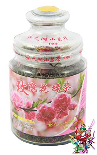 yoaxia ® - [ 200g ] TIAN HU SHAN Grüntee mit Rosenknospen / Grüner Tee / Rosenblüten + ein kleines Glückspüppchen - Holzpüppchen von yoaxia Marke