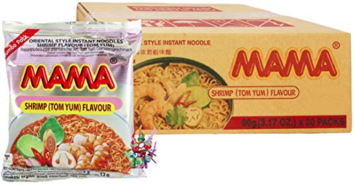 20er Pack - [ 20x 90g ] Instant Nudeln mit Tom Yum Garnelengeschmack/JUMBO Pack/Tom Yum Shrimp Flavour/orientalischer Art + ein kleiner Glücksanhänger gratis von yoaxia Marke