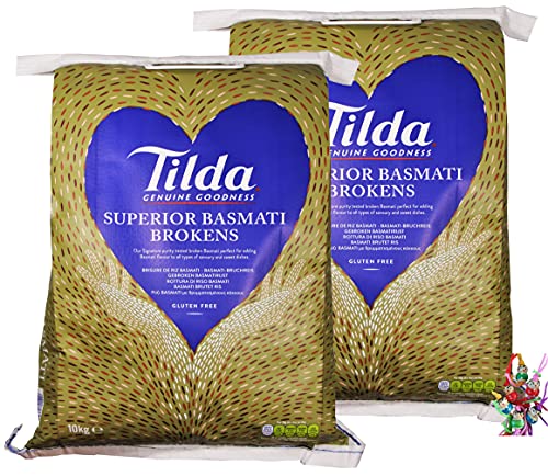 2er Pack - TILDA [ 2x 10kg ] Basmati Bruchreis | Basmatireis | Superior Broken Basmati + ein kleiner Glücksanhänger gratis von yoaxia Marke