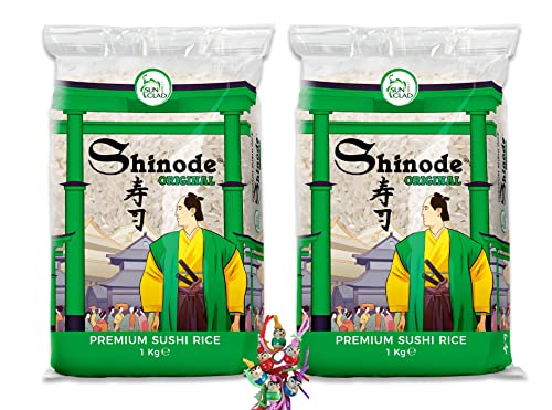yoaxia ® 2er Pack - [ 2x 1kg ] SUN CLAD Shinode Sushi Reis / Sushireis / Sushi Rice + ein kleines Glückspüppchen - Holzpüppchen von yoaxia Marke