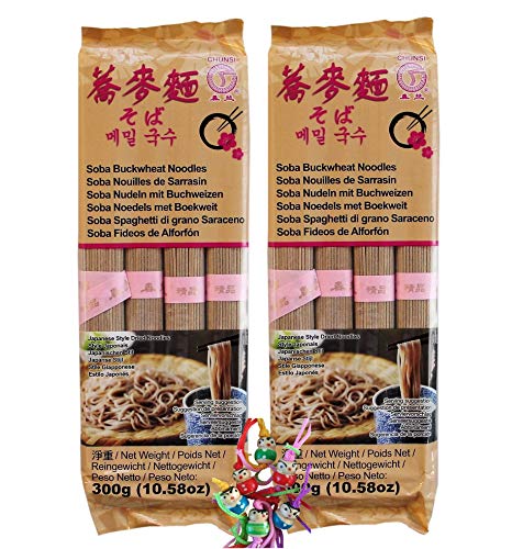 yoaxia ® - 2er Pack - [ 2x 300g ] CHUNSI Soba Nudeln mit Buchweizen / Soba Buckwheat Noodles + ein kleines Glückspüppchen - Holzpüppchen von yoaxia Marke
