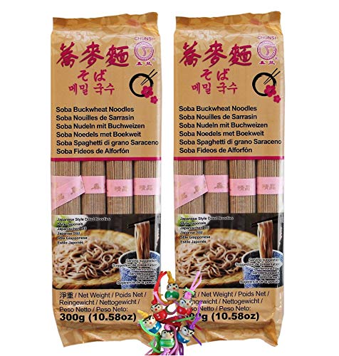 2er Pack - [ 2x 300g ] CHUNSI Soba Nudeln mit Buchweizen/Soba Buckwheat Noodles + ein kleines Glückspüppchen - Holzpüppchen von yoaxia Marke