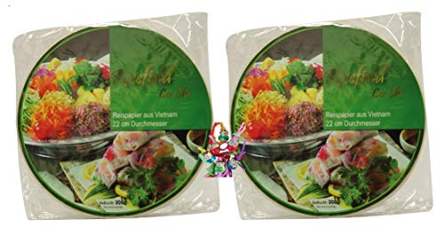 yoaxia ® - 2er Pack - [ 2x 300g ] Reispapier, rund Ø 22cm für Frühlingsrollen / aus Vietnam + ein kleiner Glücksanhänger gratis von yoaxia Marke