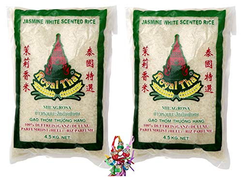 yoaxia ® - 2er Pack - [ 2x 4,5kg ] ROYAL THAI Langkorn Duftreis (ganz) DE LUXE/Jasmin White Scented Rice + ein kleiner Glücksanhänger gratis von yoaxia Marke
