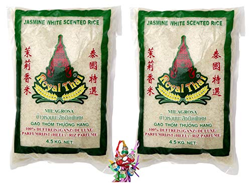 2er Pack - [ 2x 4,5kg ] ROYAL THAI Langkorn Duftreis (ganz) DE LUXE/Jasmin White Scented Rice + ein kleiner Glücksanhänger gratis von yoaxia Marke