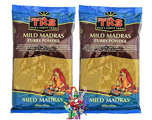 yoaxia ® - 2er Pack - [ 2x 400g ] TRS Mildes Currypulver aus Madras / MILD Madras Curry Powder + ein kleines Glückspüppchen - Holzpüppchen von yoaxia Marke