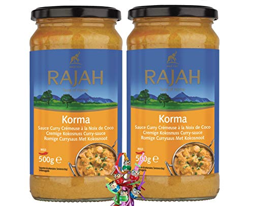 yoaxia ® - 2er Pack - [ 2x 500g ] RAJAH [ Korma ] Cremige Kokosnuss-Curry Sauce + ein kleines Glückspüppchen - Holzpüppchen von yoaxia Marke