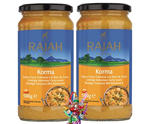 2er Pack - [ 2x 500g ] RAJAH [ Korma ] Cremige Kokosnuss-Curry Sauce + ein kleiner Glücksanhänger gratis von yoaxia Marke