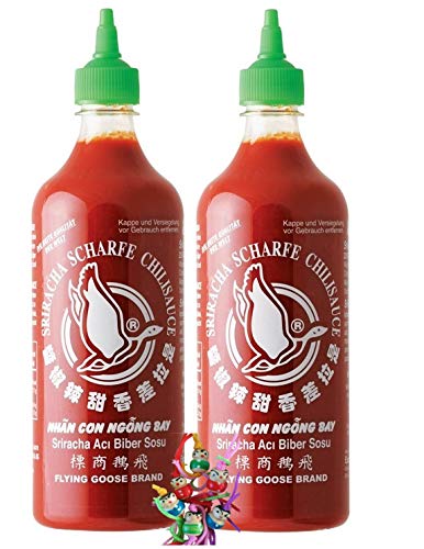 yoaxia ® - 2er Pack - [ 2x 730ml ] FLYING GOOSE Sriracha Scharfe Chilisauce HOT Chilli Sauce + ein kleiner Glücksanhänger gratis von yoaxia Marke