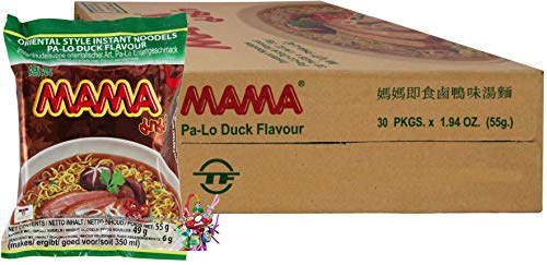 yoaxia ® - 30er Pack - [ 30x 55g ] Instant Nudeln mit Enten-Geschmack / Pa-Lo Duck Flavour + ein kleines Glückspüppchen - Holzpüppchen von yoaxia Marke