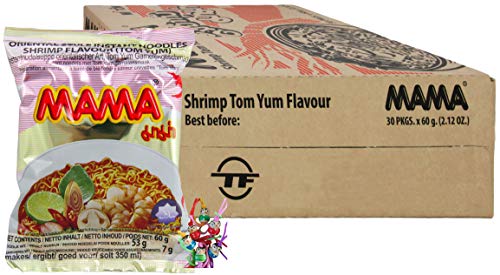 yoaxia ® - 30er Pack - [ 30x 60g ] Instant Nudeln Tom Yum Garnelengeschmack / Tom Yum Shrimp Flavour + ein kleines Glückspüppchen - Holzpüppchen von yoaxia Marke