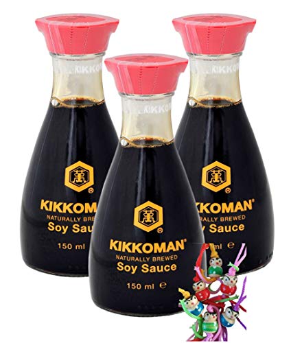 yoaxia ® - 3er Pack - [ 3x 150ml ] KIKKOMAN Sojasauce dekorative [ Tischflasche mit Ausgießer ] + ein kleiner Glücksanhänger gratis von yoaxia Marke