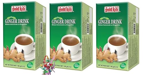 3er Pack - GOLD KILI Instant Ingwergetränk [ 3x 180g (10x18g) ] | Instant Ginger Drink + ein kleiner Glücksanhänger von yoaxia Marke