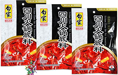 yoaxia ® - 3er Pack - [ 3x 200g ] BAIJIA Feuertopf Gewürze/SZECHUAN Hot Pot Würzpaste/Sichuan Flavor Seasoning + ein kleiner Glücksanhänger gratis von yoaxia Marke