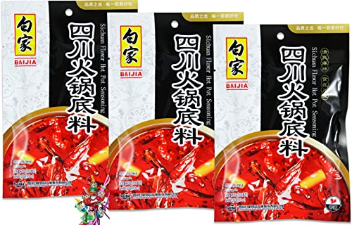 3er Pack - BAIJIA [ 3x 200g ] Feuertopf Gewürze/SZECHUAN Hot Pot Würzpaste/Sichuan Flavor Seasoning + ein kleiner Glücksanhänger gratis von yoaxia Marke