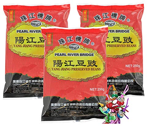 3er Pack - PEARL RIVER BRIDGE [ 3x 250g ] Fermentierte Schwarze Bohnen/Fermented Black Beans 豆豉 + ein kleiner Glücksanhänger gratis von yoaxia Marke